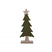 DÉCO SAPIN FEUTRE ÉTOILE SOCLE BOIS 17X5X40CM VERT