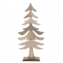 DÉCO SAPIN SOCLE BOIS 44CM NATURE CRÈME CHAMPAGNE