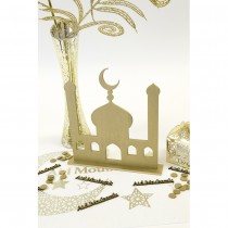 DÉCO SUR SOCLE SILHOUETTE DE MOSQUÉE BOIS 19CM OR