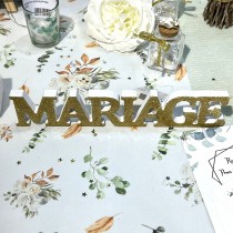 DÉCO TABLE BOIS MARIAGE 25CM OR PAILLETÉ VERNI