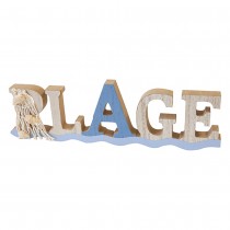 DÉCO TABLE BOIS PLAGE FILET COQUILLAGE 8X26X1.5CM