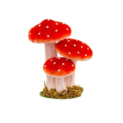 DÉCORATION 3 CHAMPIGNONS SOCLE 14X10.5X17CM ROUGE