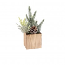 DÉCORATION GIVRÉE CUBE BOIS SAPIN 10X10X28CM