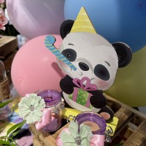 DÉCORATION PANDA ANNIVERSAIRE BOIS 14X4X20CM