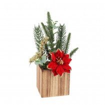 DÉCORATION POINSETTIA CUBE BOIS SAPIN 10X10X30CM
