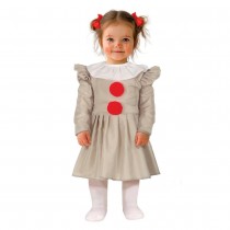 DÉGUISEMENT CLOWN FOU ROBE BEIGE POMPON ROUGE BÉBÉ