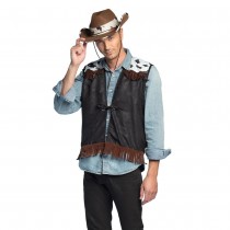 DÉGUISEMENT GILET WESTERN NOIR PEAU VACHE ADULTE