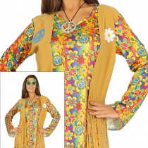 DÉGUISEMENT HIPPIE GILET BANDEAU ROBE FEMME