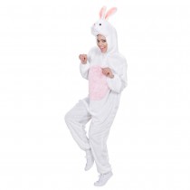 DÉGUISEMENT LAPIN PELUCHE COMBI BLANCHE ADULTE