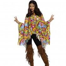 DÉGUISEMENT PONCHO MULTICOLORE HIPPIE ADULTE