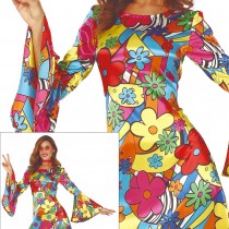 DÉGUISEMENT ROBE FLOWER POWER HIPPIE FEMME