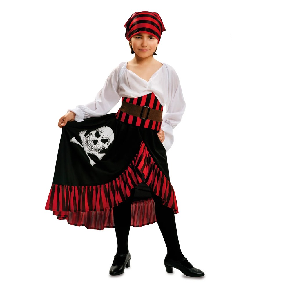Déguisement enfant de pirate fille, rouge et noir