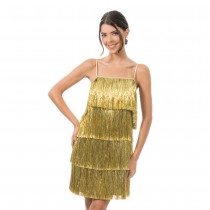 DÉGUISEMENT ROBE SCINTILLANTE FRANGES OR FEMME