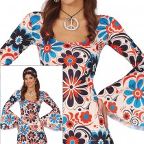 DÉGUISEMENT SEVENTIES FLORAL CRÈME BLEU FEMME