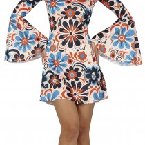DÉGUISEMENT SEVENTIES FLORAL CRÈME BLEU FEMME