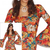 DÉGUISEMENT SEVENTIES FLORAL ORANGE HIPPIE FEMME