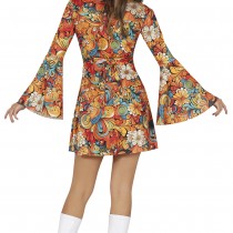 DÉGUISEMENT SEVENTIES FLORAL ORANGE HIPPIE FEMME