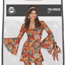 DÉGUISEMENT SEVENTIES FLORAL ORANGE HIPPIE FEMME
