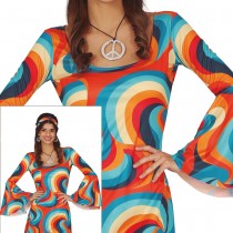 DÉGUISEMENT SEVENTIES VAGUE ORANGE BLEU FEMME