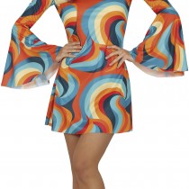 DÉGUISEMENT SEVENTIES VAGUE ORANGE BLEU FEMME