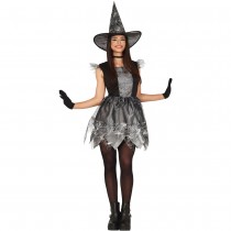 DÉGUISEMENT SORCIÈRE ARAIGNÉE ROBE ARGENT ADO
