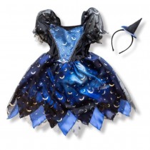 DÉGUISEMENT SORCIÈRE NUIT NOIRE ROBE BLEU FILLE