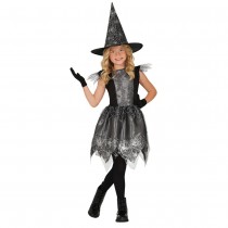 DÉGUISEMENT SORCIÈRE TOILE ARAIGNÉE ARGENT FILLE
