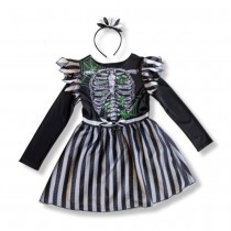 DÉGUISEMENT SQUELETTE ARAIGNÉES ROBE RAYURES FILLE