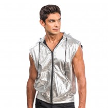 DÉGUISEMENT VESTE SANS MANCHE CAPUCHE ARGENT HOMME