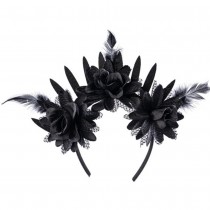 DIADÈME COURONNE HALO GOTHIQUE FLEUR PLUME FEMME