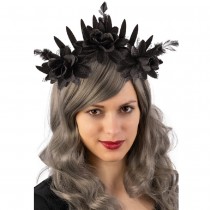 DIADÈME COURONNE HALO GOTHIQUE FLEUR PLUME FEMME