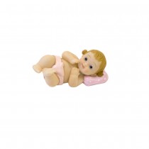 FIGURINE BÉBÉ ALLONGÉ RÉSINE 5CM ROSE