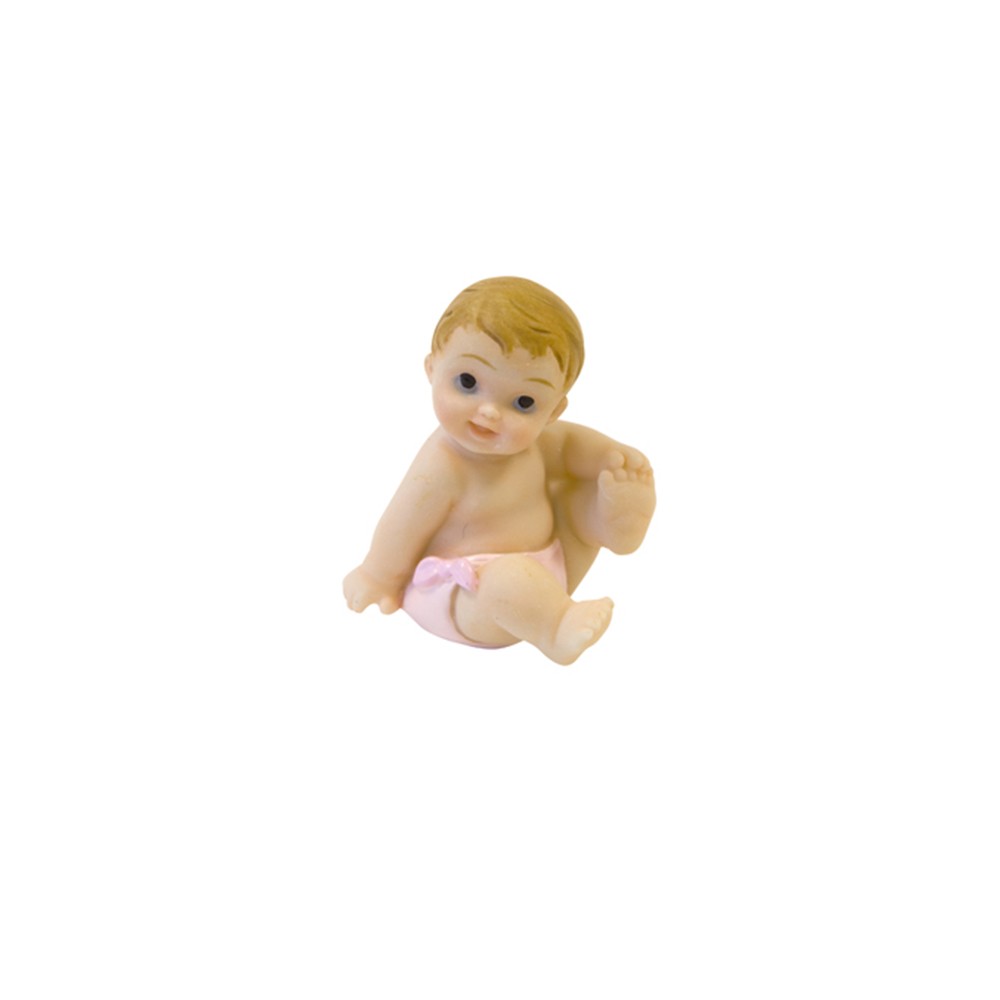 FIGURINE BÉBÉ ASSIS RÉSINE COUCHÉ 5 CM ROSE