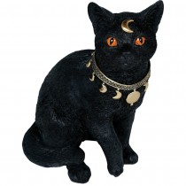 FIGURINE CHAT NOIR ÉSOTÉRIQUE DÉCO RÉSINE 28X23CM