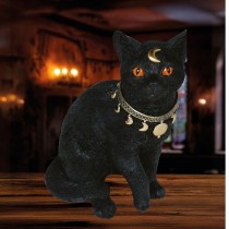 FIGURINE CHAT NOIR ÉSOTÉRIQUE DÉCO RÉSINE 28X23CM