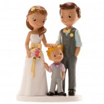 FIGURINE COUPLE MARIÉS AVEC GARÇON 16CM