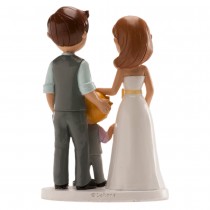 FIGURINE COUPLE MARIÉS AVEC GARÇON 16CM