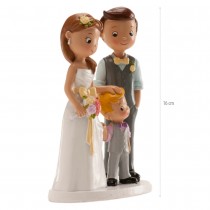 FIGURINE COUPLE MARIÉS AVEC GARÇON 16CM