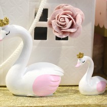 FIGURINE CYGNE ROSE COURONNE OR 10CM