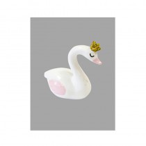 FIGURINE CYGNE ROSE COURONNE OR 6CM