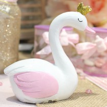 FIGURINE CYGNE ROSE COURONNE OR 6CM