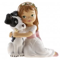 FIGURINE GÂTEAU COMMUNION FILLETTE ET SON CHIEN 16CM