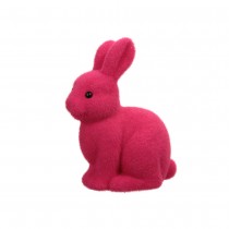 FIGURINE LAPIN ASSIS TISSU FLOQUÉ 12X21CM FUCHSIA