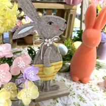 FIGURINE LAPIN DEBOUT TISSU FLOQUÉ 20CM CORAIL