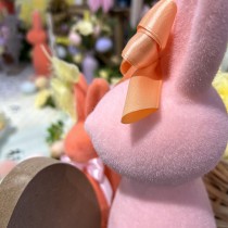 FIGURINE LAPIN DEBOUT VELOUTÉ 31CM ROSE PÂLE