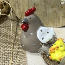 FIGURINE POULE FANTAISIE RÉSINE 5X5.5X3.7CM TAUPE
