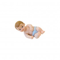 FIGURINE RÉSINE BÉBÉ GARÇON ALLONGÉ 2.5X5CM BLEU