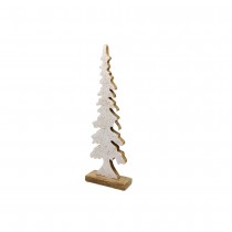 FIGURINE SAPIN SOCLE BOIS 15X43CM BLANC OR