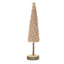 FIGURINE SAPIN SUR SOCLE RONDIN BOIS 33CM TAUPE