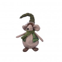 FIGURINE SOURIS DEBOUT TISSU 21X35CM VERT